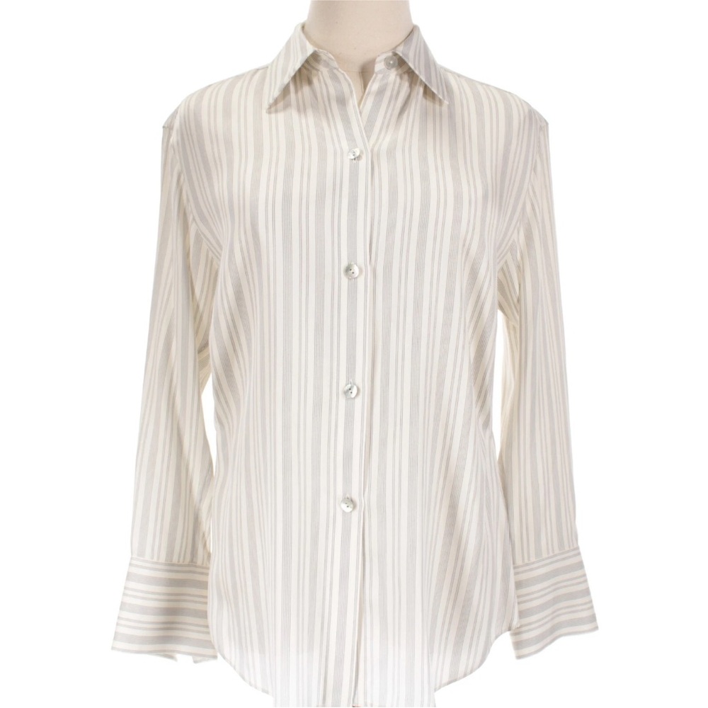 Vince Striped Long Sleeve Collared Blouse Size Small Ivory Silk Blend